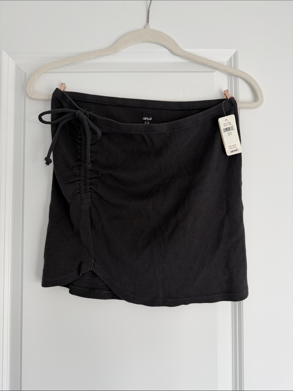 Aerie Charcoal Ribbed Mini Skirt with Tie
